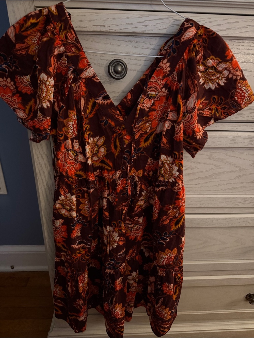 Old Navy Floral V-Neck Mini Dress in Burgundy and Orange